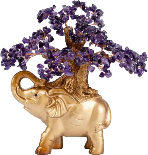 Miniatura 11 de Árbol de Dinero de Cristal de Amatista GEMBOURY en Estatua de Elefante Dorado, Bonsái Grande de 43 cm de Árbol de la Vida, Regalo de Decoración