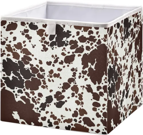 Kigai Cubo de almacenamiento con estampado de vaca, cesta de almacenamiento plegable grande para juguetes, organizador de ropa, para estantes,