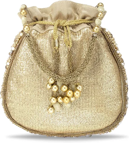 Aheli Bolsas indias Potli para mujer, bolsa de noche, bolso étnico para novia con cordón