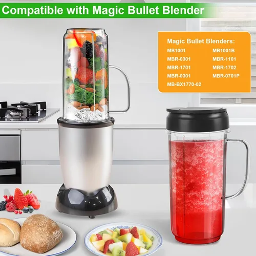 Miniatura 4 de Paquete de 2 tazas mezcladoras Magic Bullet de 22 onzas con tapa abatible para llevar, taza de repuesto con asa, compatible con tazas y tazas Magic