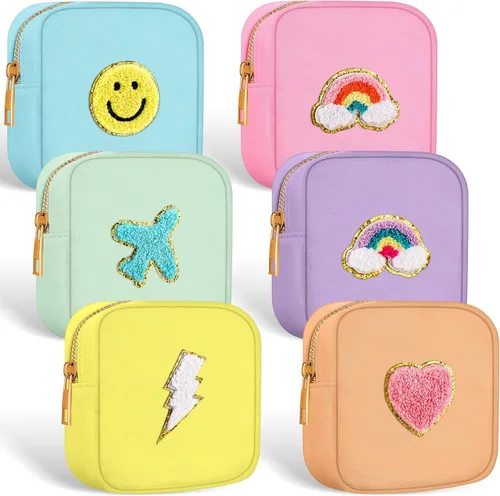 Miniatura 8 de Zubebe 6 mini bolsas de maquillaje de nailon, bolsa pequeña de maquillaje, bolsas de felpilla con cremallera, bonita bolsa de cosméticos