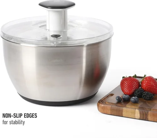 Miniatura 7 de Calphalon Aero - Molinillo de ensalada de acero inoxidable de 6.3 cuartos de galón, cuenco para lavar frutas y verduras con cesta coladora