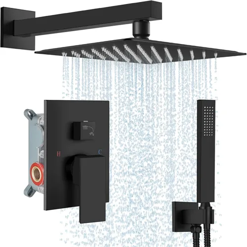 Miniatura 15 de Midanya Sistema de ducha de lluvia, cabezal de ducha cuadrado de lluvia, juego de grifo de ducha con rociador de mano, kit de moldura de válvula