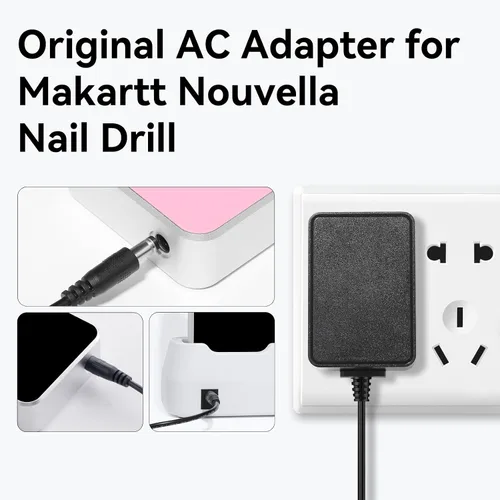 Miniatura 2 de Makartt Adaptador de Cargador de Energía Original para Lima de Uñas Nouvella, Suministro de Batería 12V 1.5A AC-DC para Lima Eléctrica Recargable