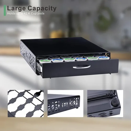 Miniatura 4 de K Cup Pod - Cajón superior de hierro, soporte para cápsulas de café, compatible con almacenamiento de cápsulas, 42 K cup (negro)