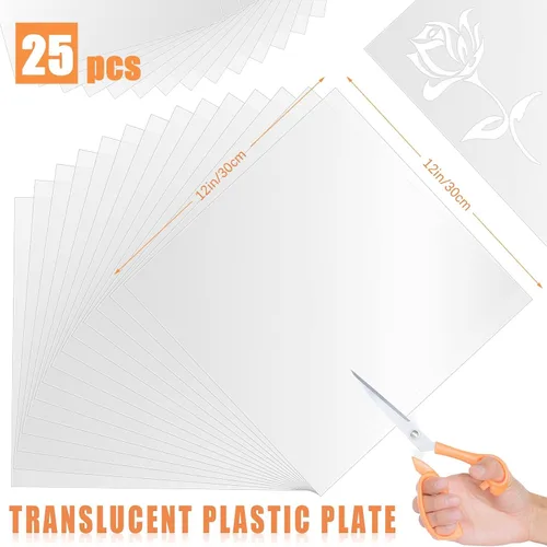 Miniatura 2 de FSWCCK 25 hojas de plantillas de PET translúcidas lechosas de 10 mil 12 x 12 pulgadas, hojas de Mylar para plantillas, plantilla de plástico