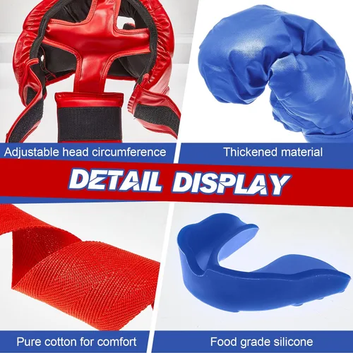 Miniatura 3 de Kanayu Juego de 12 piezas de equipo de boxeo para niños principiantes de 6 a 18 años, incluye casco de boxeo y guantes, vendas, protectores bucales