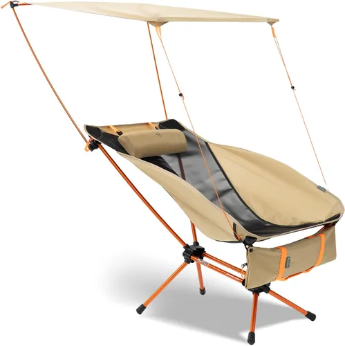 Miniatura 10 de Silla de camping plegable con toldo parasol para exteriores, silla de playa ligera y portátil para adultos, sillas de campamento con soporte trasero