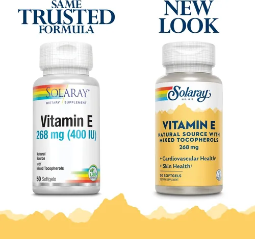 Miniatura 2 de SOLARAY Vitamina E d-alfa tocoferol 268mg (400 UI) Salud del corazón y la piel, apoyo de la actividad antioxidante (50 CT)