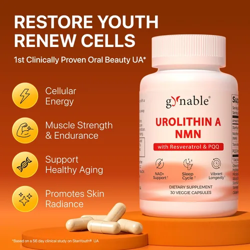 Miniatura 2 de Gynable Urolitina A NAD+ Complejo con Trans-Resveratrol y PQQ – Energía celular y fuerza muscular, suplemento de longevidad para dormir