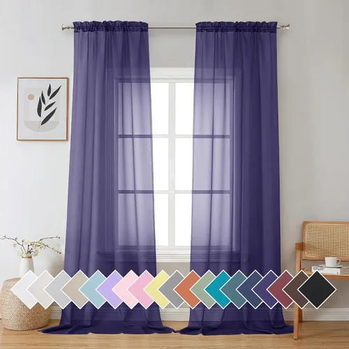 Miniatura 103 de Aiyufeng 2 paneles de cenefa transparente negra de 14 pulgadas de largo, cortinas cortas negras transparentes para dormitorio, cortinas de cocina