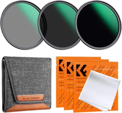 K&F CONCEPT Kit de filtros de lente ND8 ND64 ND1000 ND de 1.929 in, vidrio óptico, 24 filtros impermeables multicapa con bolsa de filtro y paños de