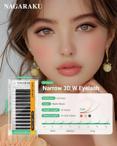 Miniatura 169 de NAGARAKU Extensiones de pestañas falsas en forma de W de 4D, suaves y naturales, con volumen, rizado D, 0.07mm, mezcla de 8-15mm, abanico 0.07-D 4D W