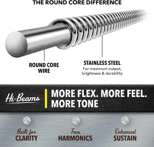 Miniatura 4 de DR Strings HI-BEAMS – Cuerdas de bajo de acero inoxidable de 5 cuerdas, 45-125, núcleo redondo (MR5-45)