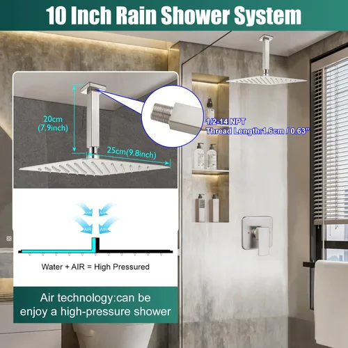 Miniatura 5 de Heyalan Juego de grifo de ducha cuadrado de acero inoxidable para baño, sistema de ducha tipo lluvia con una manija, kit de acabado de ducha de una