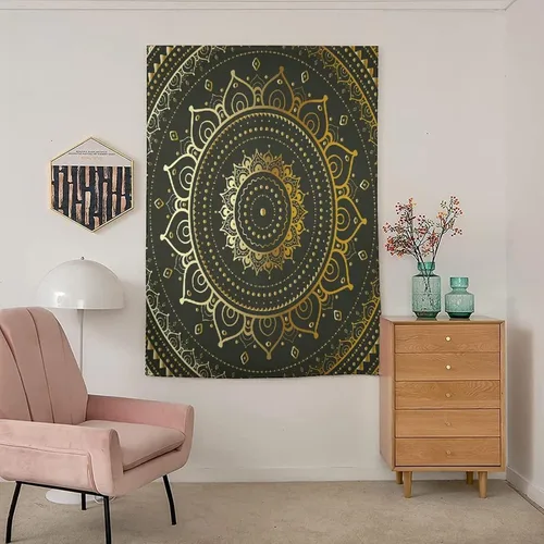 Miniatura 3 de XISUNYA Anywhere - Cortina opaca portátil, cortinas opacas para puerta de mandala doradas, diseño de figuras tribales circulares, cortinas opacas