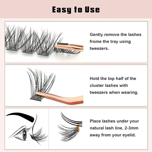 Miniatura 6 de Pestañas en racimo con aplicador de pestañas, pestañas individuales de aspecto natural, extensiones de pestañas 40D con banda suave, 144 racimos