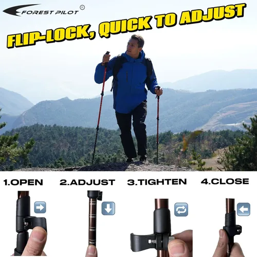 Miniatura 4 de FOREST PILOT Bastones de trekking – Aluminio ligero 7075 con cerradura abatible y accesorios todo terreno – Par de 2 bastones para senderismo