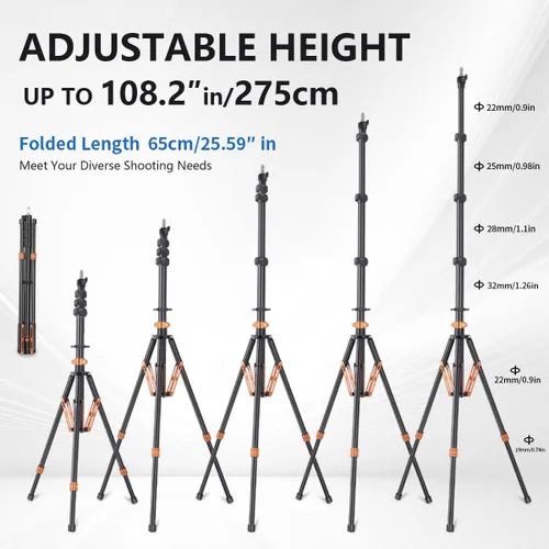 Miniatura 6 de Soporte de luz para fotografía con amortiguación de aire, 9 pies/9.0 ft de aluminio ajustable resistente trípode de estudio resistente trípode