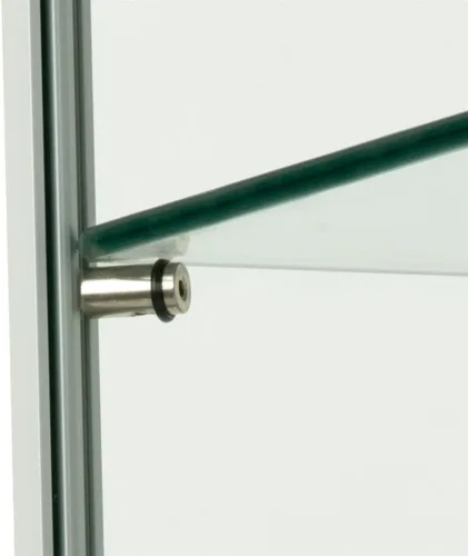 Miniatura 6 de Displays2go Escaparate de torre de cristal, 5 estantes ajustables, ruedas, luz LED, plata (153CPLEDSL)
