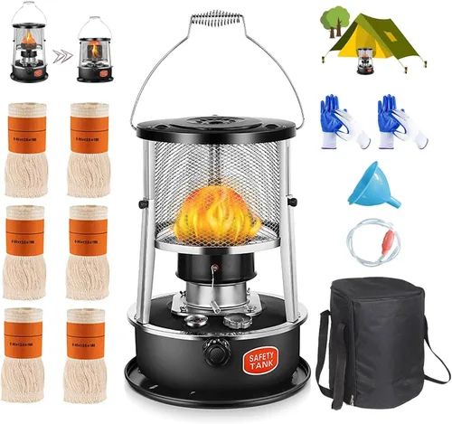 Calentadores eficientes de queroseno para uso en interiores, calentador de acero inoxidable no eléctrico, estufa de campamento con mango portátil, 6
