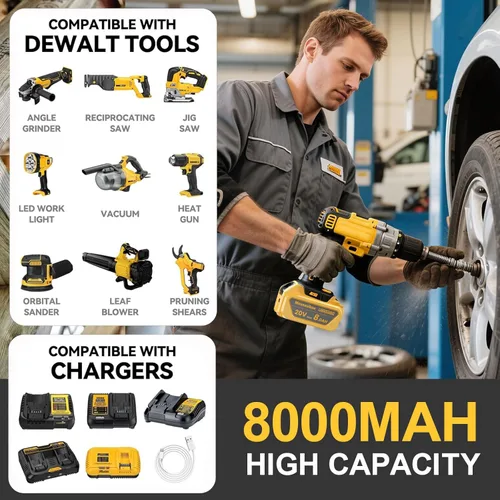 Miniatura 2 de Paquete de 2 baterías de litio de 8000 mAh de repuesto para Dewalt de 20 V compatibles con batería MAX de 20 voltios XR DCB200 DCB201 DCB203 DCB204