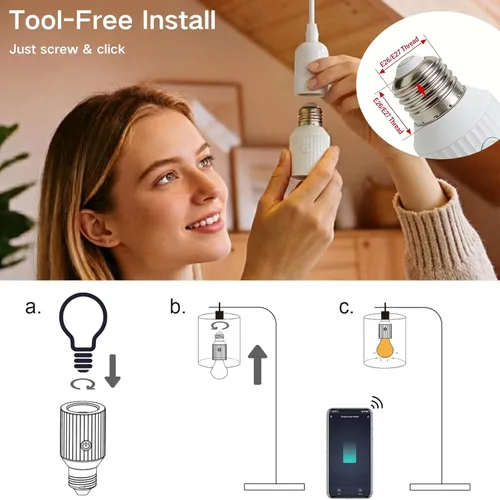 Miniatura 6 de LoraTap Adaptador de enchufe de bombilla inteligente Wi-Fi, voz para Alexa/Google, grupo de aplicaciones Smart Life y temporizador, 60 W máximo