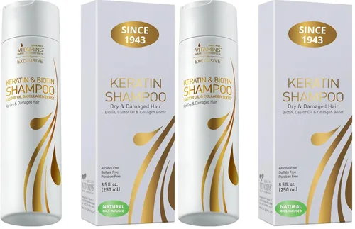 Miniatura 9 de Vitamins - Champú de queratina para tratamiento capilar con biotina, proteína de colágeno y aceite de ricino para cabello rizado, ondulado y lacio