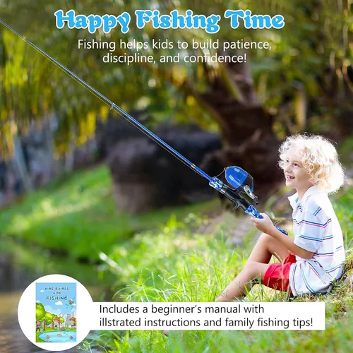 Miniatura 4 de Milerong Caña de pescar para niños, caña de pescar telescópica portátil y carrete combinado para niños, niñas, jóvenes, con carrete de pesca Juego