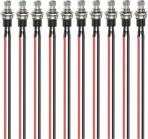 Miniatura 12 de Gebildet 10 piezas de botón de presión momentáneo mini precableado negro 3V-6V-12V-24V-230V/1A, SPST normalmente abierto ON/Off, botón redondo de 2