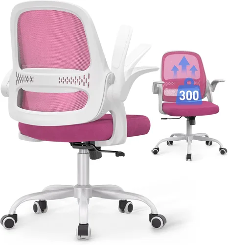Miniatura 11 de Silla de oficina ergonómica de malla para oficina en casa, brazos abatibles, respaldo de malla transpirable y cojín de asiento grueso, silla de Gris