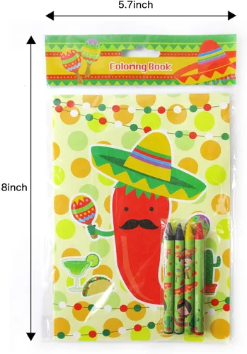 Miniatura 8 de TINYMILLS Juego de libros para colorear de fiesta mexicana para niños, recuerdos de fiesta con 12 libros para colorear y 48 crayones para fiesta