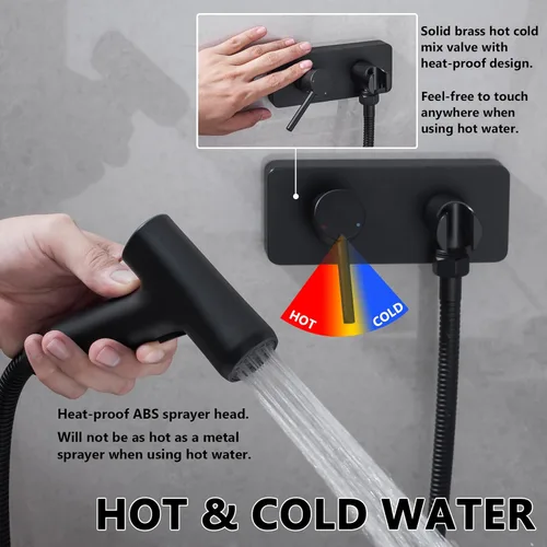 Miniatura 4 de Pulverizador de bidé de mano de latón para inodoro caliente y frío, ajustable para tocador de baño, accesorio de grifo de bidé de montaje lateral