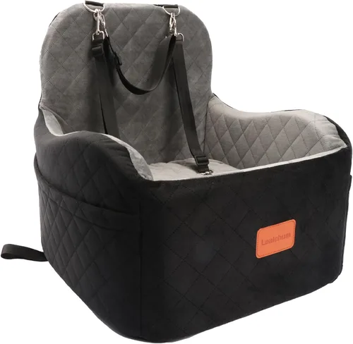 Lealchum Asiento elevador de coche para perros pequeños/medianos, almohadilla elevada de 6 pulgadas de espuma viscoelástica, completamente Negro/Gris