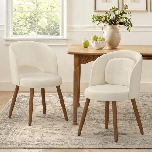 Miniatura 7 de LUE BONA Juego de 2 sillas de comedor, modernas sillas de cocina tapizadas con patas de madera maciza, respaldo curvado y soporte lumbar