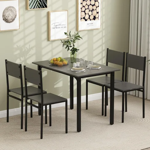 GOFLAME Juego de mesa de comedor de 5 piezas, mesa de cocina industrial y sillas para 4 personas con respaldo y marco de metal, juego de comedor Gris