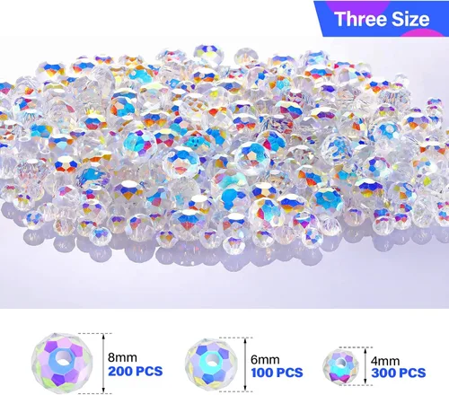 Miniatura 3 de 600 cuentas facetadas de cristal, cuentas de piedras preciosas, sueltas para hacer manualidades de joyería de 0.315, 0.236, 0.157 pulgadas (color AB)