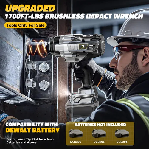 Miniatura 3 de Llave de impacto inalámbrica de 1/2 pulgada para batería DeWalt Max20V: Llave de impacto de alto torque de 1700 pies-libras, herramienta de servicio