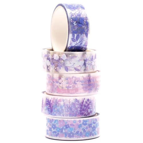 Miniatura 10 de YUBBAEX 5 rollos de juego de cinta adhesiva Washi con patrón floral PET Flores decorativas transparentes para manualidades, bricolaje, diarios