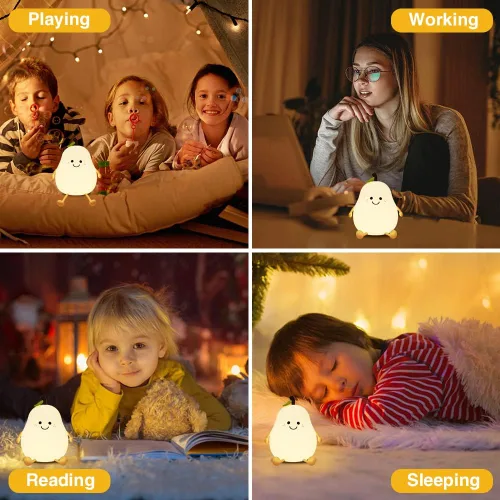 Miniatura 6 de Luz nocturna de pera para niños, lámpara de silicona recargable por USB de 1200 mAh, control táctil blanco cálido y 7 colores, 3 niveles de brillo