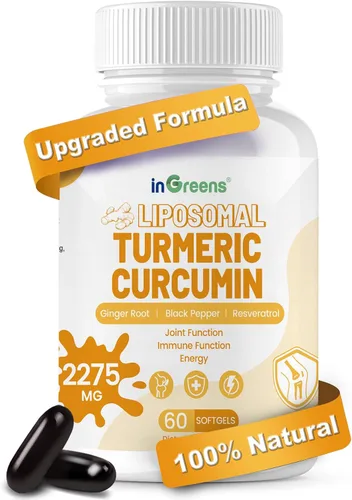 inGreens Suplemento de cúrcuma de 2275 mg, 95% de curcumina, curcumina liposomal para una mejor absorción, suplemento de curcumina para apoyo