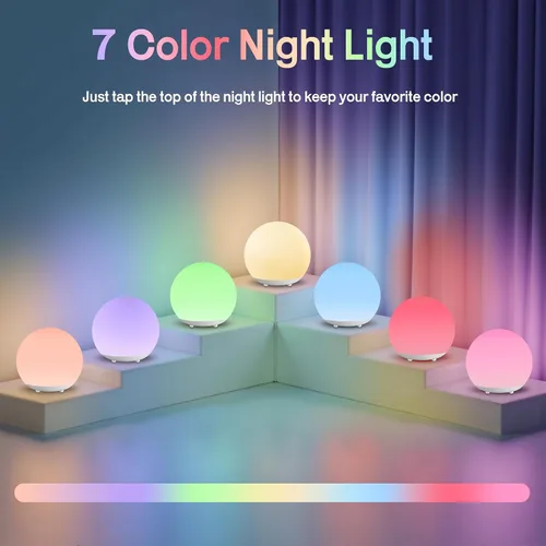 Miniatura 6 de Luz nocturna para bebé, luz nocturna recargable con control táctil con atenuación continua y cambio de color 7 RGB, luz suave y portátil para huevos