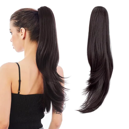 Miniatura 32 de Extensión de Cola de Caballo, Extensión de Cabello con Garra Larga de 20", Piezas de Cabello Sintético Ondulado Liso con Clip en Peluca de Cola