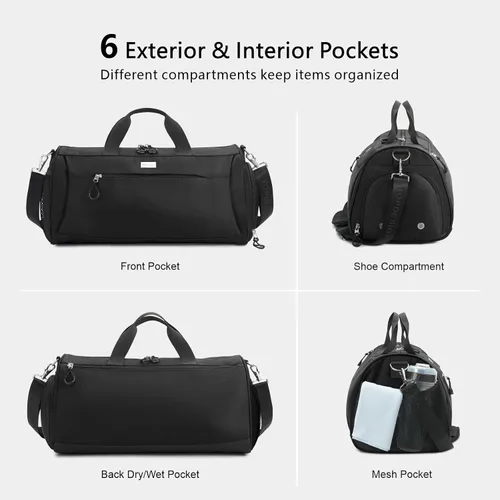Miniatura 5 de TOPDesign Bolsa de gimnasio para mujeres y hombres, bolsa de lona unisex con compartimento para zapatos y bolsillo húmedo para viajes, deportes