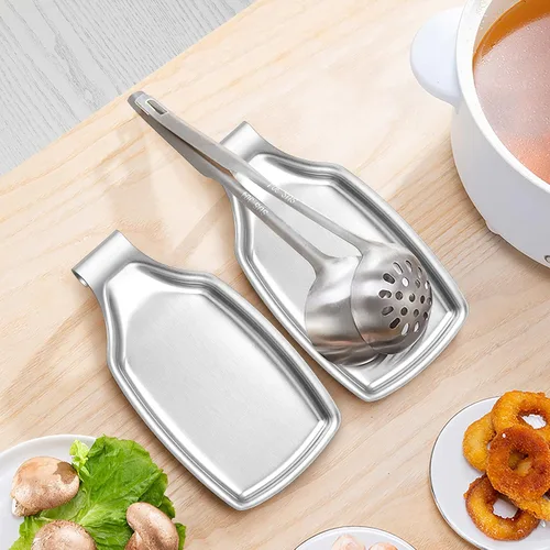 Miniatura 7 de Herogo - Soporte de cuchara de acero inoxidable negro para estufa de cocina, soporte grande para espátula de cocina con parte inferior cuadrada