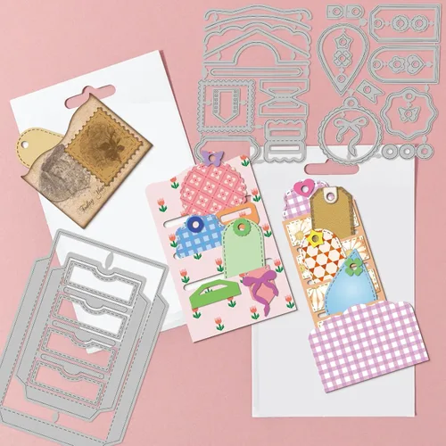 Miniatura 3 de GLOBLELAND Troqueles de Corte de Fondo de Etiqueta de Bolsillo 3D para Hacer Tarjetas Troquel de Corte de Marco de Sobre con Ranura para Álbum