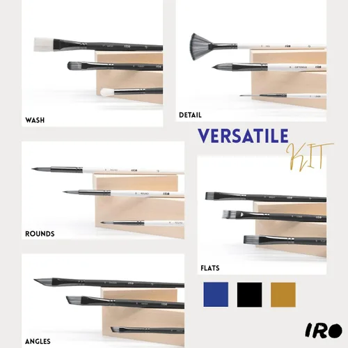 Miniatura 2 de IRO Juego de 15 pinceles planos profesionales para pintura acrílica y pinturas al óleo. Pinceles redondos para acuarela y gouache. Juego de pintura