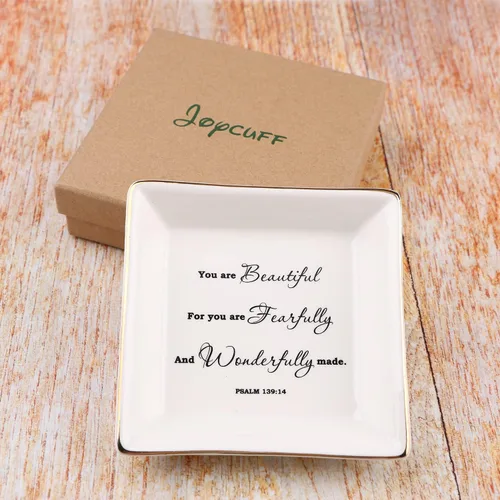 Miniatura 2 de JoycuFF Regalos inspiradores para mujeres y niñas, bandeja de cerámica para joyas, soporte para anillos, regalos motivacionales para mejor amiga