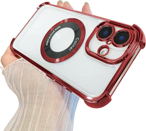 Miniatura 55 de Funda magnética transparente para iPhone 14 Plus, lujo brillante en las cuatro esquinas, protección de grado militar a prueba de golpes