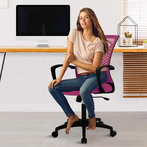 Miniatura 17 de Silla de oficina en casa, silla de escritorio ergonómica, respaldo medio, silla de computadora de PC con soporte lumbar y reposabrazos, silla